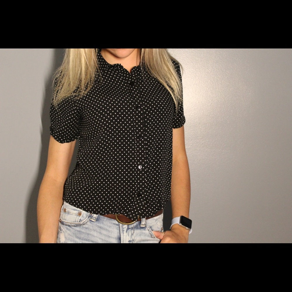 Cropped polka dot button down top